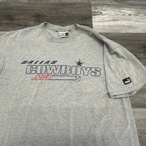 Vintage‎ 90s Puma Dallas Cowboys Gray White Mens L Short Sleeve Football T-Shirt - Picture 1 of 9